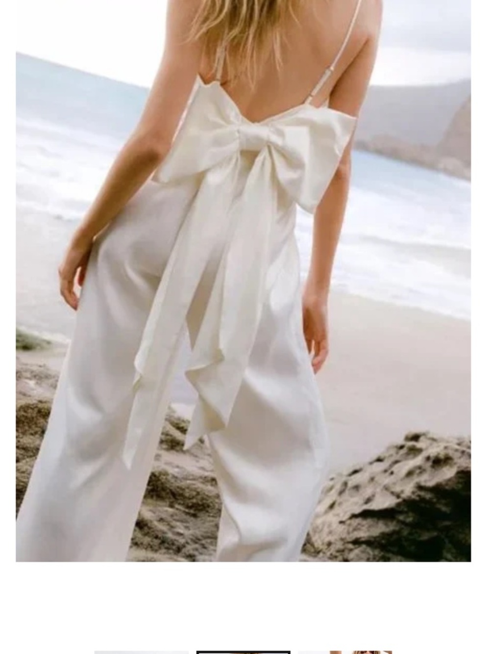 Women's White Bow Back V-Neck Wide-Leg Jumpsuit